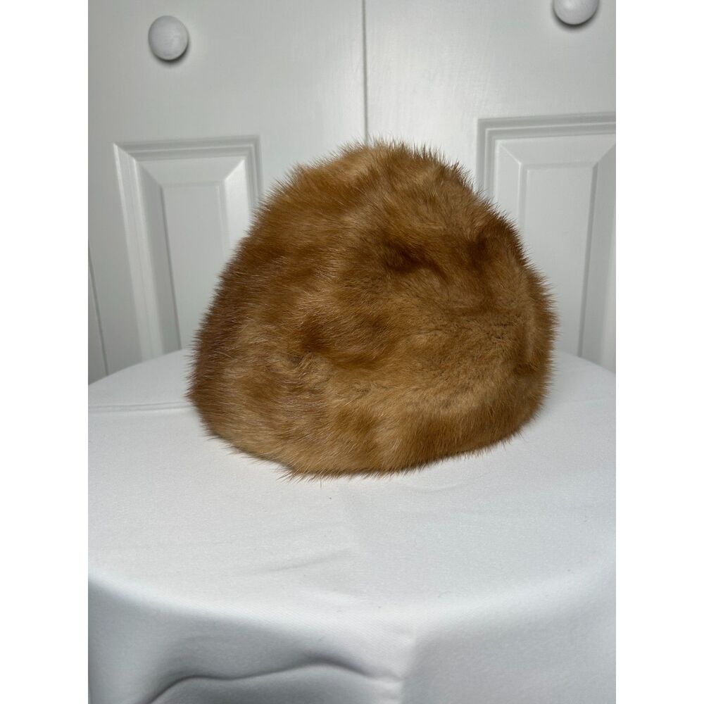 Vintage Pogues Cincinnati Genuine Mink Fur Pillbox Hat Brown Winter Cap 50s 60s